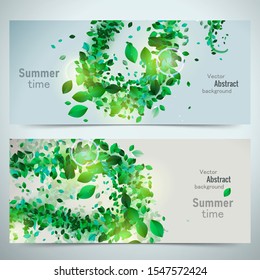 Vector summer time banner illustration.  Bright banner with leaves.  Flowering with place for text.