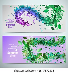 Vector summer time banner illustration.  Bright banner with leaves.  Flowering with place for text.