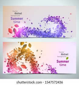 Vector summer time banner illustration.  Bright banner with leaves.  Flowering with place for text.