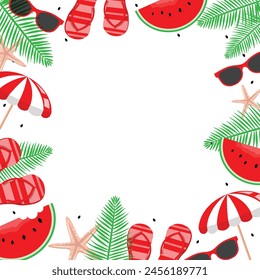 Vector summer time frame or banner template design on white background. Fresh and creative summer texture for print fabric textile, wallpapers, wrapping paper or web uses.