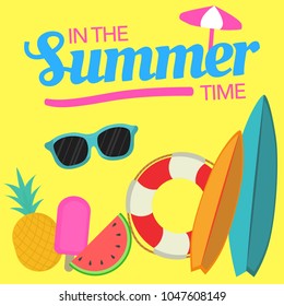 Vector Summer Time Holiday. Tropical plants, sunshade. Eps 10 design.