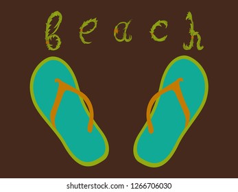 Vector Summer Time Holiday typographic illustration on vintage background. Tropical plants, flower, beach