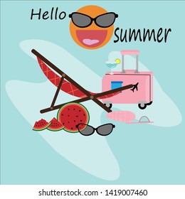 Vector Summer Time Holiday typographic illustration on bule background. summer love