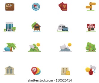 Vector summer travel and vacations icon set