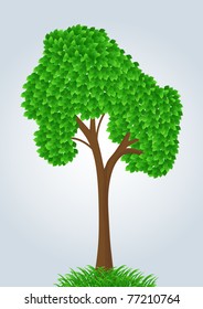 vector summer tree at green meadow