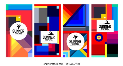 Vector summer tropical abstract geometric colorful background set for print, social media story, fabric, banner, and website. 

