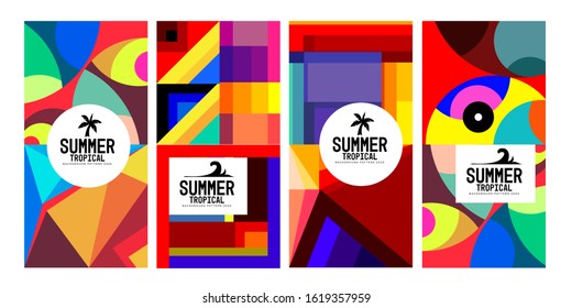 Vector summer tropical abstract geometric colorful background set for print, social media story, fabric, banner, and website. 
