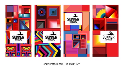Vektorillustration Sommer tropische abstrakte geometrische Hintergrund gesetzt für Print, Social Media Geschichte, Stoff, Banner und Website. 
