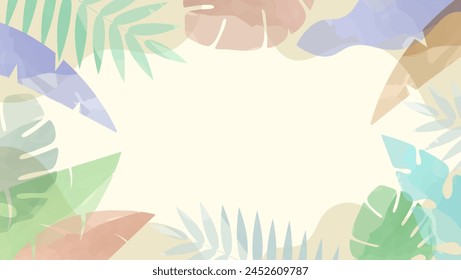 Vector summer tropical background. Palm leaves, monstera leaves, Botanical background design for wall frame prints, wall art, invitations, canvas prints, posters, home decor, covers, wallpapers.