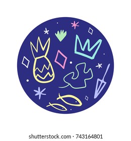 Vector summer tropical elements. Print, stickers, pins, elements for design and other.