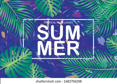 vector summer Tropical palm leaves on blue background. EPS10.