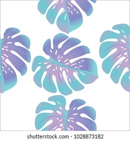 Vector summer tropical pattern with jungle leaves decor, seamless fabric background. Floral jungle ornament with monstera leaf tropical seamless pattern. Philodendron or monstera plant background.