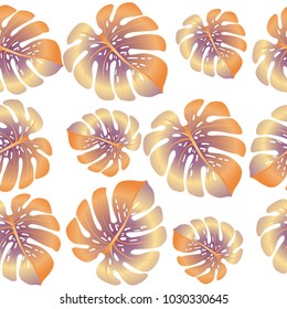 Vector summer tropical pattern with jungle leaves decor, seamless fabric background. Floral jungle ornament with monstera leaf tropical seamless pattern. Philodendron or monstera plant background.