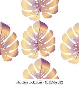 Vector summer tropical pattern with jungle leaves decor, seamless fabric background. Floral jungle ornament with monstera leaf tropical seamless pattern. Philodendron or monstera plant background.