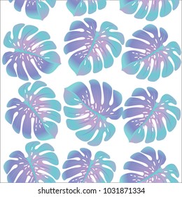 Vector summer tropical pattern with jungle leaves decor, seamless fabric background. Floral jungle ornament with monstera leaf tropical seamless pattern. Philodendron or monstera plant background.