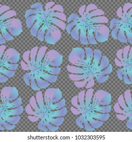 Vector summer tropical pattern with jungle leaves decor, seamless fabric background. Floral jungle ornament with monstera leaf tropical seamless pattern. Philodendron or monstera plant background.