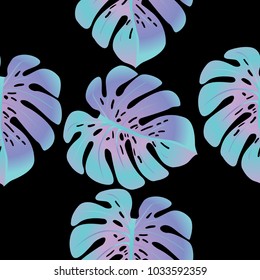 Vector summer tropical pattern with jungle leaves decor, seamless fabric background. Floral jungle ornament with monstera leaf tropical seamless pattern. Philodendron or monstera plant background.
