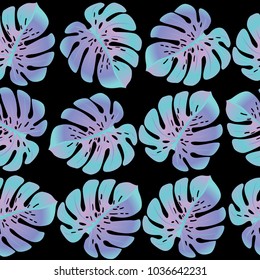 Vector summer tropical pattern with jungle leaves decor, seamless fabric background. Floral jungle ornament with monstera leaf tropical seamless pattern. Philodendron or monstera plant background.