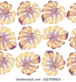 Vector summer tropical pattern with jungle leaves decor, seamless fabric background. Floral jungle ornament with monstera leaf tropical seamless pattern. Philodendron or monstera plant background.