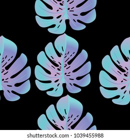 Vector summer tropical pattern with jungle leaves decor, seamless fabric background. Floral jungle ornament with monstera leaf tropical seamless pattern. Philodendron or monstera plant background.