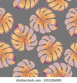 Vector summer tropical pattern with jungle leaves decor, seamless fabric background. Floral jungle ornament with monstera leaf tropical seamless pattern. Philodendron or monstera plant background.