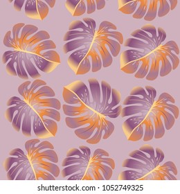 Vector summer tropical pattern with jungle leaves decor, seamless fabric background. Floral jungle ornament with monstera leaf tropical seamless pattern. Philodendron or monstera plant background.