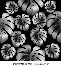 Vector summer tropical pattern with jungle leaves decor, seamless fabric background. Floral jungle ornament with monstera leaf tropical seamless pattern. Philodendron or monstera plant background.