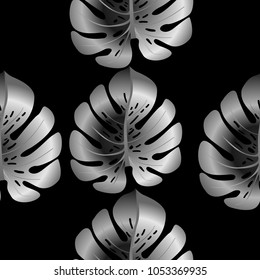 Vector summer tropical pattern with jungle leaves decor, seamless fabric background. Floral jungle ornament with monstera leaf tropical seamless pattern. Philodendron or monstera plant background.