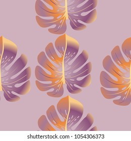 Vector summer tropical pattern with jungle leaves decor, seamless fabric background. Floral jungle ornament with monstera leaf tropical seamless pattern. Philodendron or monstera plant background.