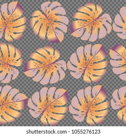 Vector summer tropical pattern with jungle leaves decor, seamless fabric background. Floral jungle ornament with monstera leaf tropical seamless pattern. Philodendron or monstera plant background.