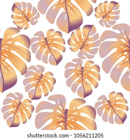 Vector summer tropical pattern with jungle leaves decor, seamless fabric background. Floral jungle ornament with monstera leaf tropical seamless pattern. Philodendron or monstera plant background.