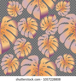 Vector summer tropical pattern with jungle leaves decor, seamless fabric background. Floral jungle ornament with monstera leaf tropical seamless pattern. Philodendron or monstera plant background.