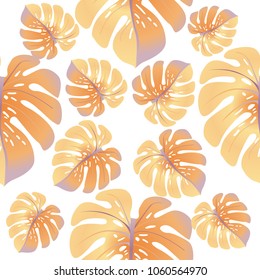 Vector summer tropical pattern with jungle leaves decor, seamless fabric background. Floral jungle ornament with monstera leaf tropical seamless pattern. Philodendron or monstera plant background.