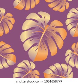 Vector summer tropical pattern with jungle leaves decor, seamless fabric background. Floral jungle ornament with monstera leaf tropical seamless pattern. Philodendron or monstera plant background.