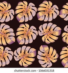 Vector summer tropical pattern with jungle leaves decor, seamless fabric background. Floral jungle ornament with monstera leaf tropical seamless pattern. Philodendron or monstera plant background.
