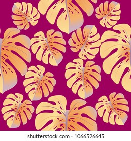 Vector summer tropical pattern with jungle leaves decor, seamless fabric background. Floral jungle ornament with monstera leaf tropical seamless pattern. Philodendron or monstera plant background.