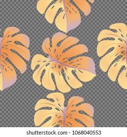 Vector summer tropical pattern with jungle leaves decor, seamless fabric background. Floral jungle ornament with monstera leaf tropical seamless pattern. Philodendron or monstera plant background.
