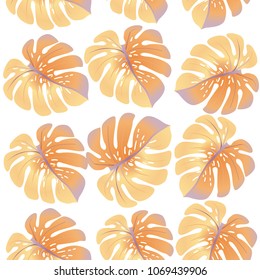 Vector summer tropical pattern with jungle leaves decor, seamless fabric background. Floral jungle ornament with monstera leaf tropical seamless pattern. Philodendron or monstera plant background.