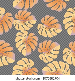 Vector summer tropical pattern with jungle leaves decor, seamless fabric background. 