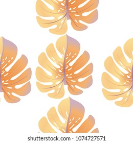Vector summer tropical pattern with jungle leaves decor, seamless fabric background. Floral jungle ornament with monstera leaf tropical seamless pattern. Philodendron or monstera plant background.