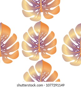 Vector summer tropical pattern with jungle leaves decor, seamless fabric background. Floral jungle ornament with monstera leaf tropical seamless pattern. Philodendron or monstera plant background.