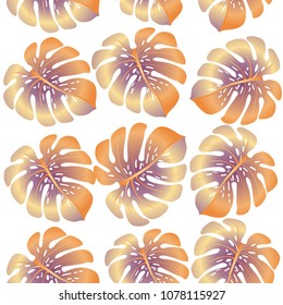 Vector summer tropical pattern with jungle leaves decor, fabric background. Floral jungle ornament with monstera leaf tropical pattern. Philodendron or monstera plant background.