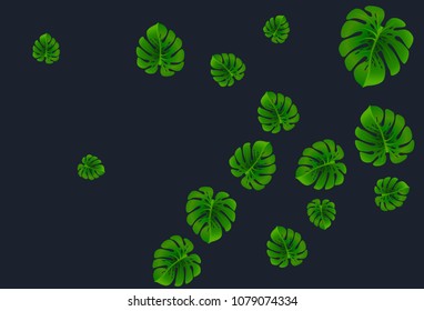 Vector summer tropical pattern with jungle leaves decor, fabric background. Floral jungle ornament with monstera leaf tropical pattern. Philodendron or monstera plant background.