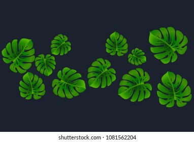 Vector summer tropical pattern with jungle leaves decor, fabric background. Floral jungle ornament with monstera leaf tropical pattern. Philodendron or monstera plant background.
