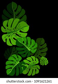 Vector summer tropical pattern with jungle leaves decor, fabric background. Floral jungle ornament with monstera leaf tropical pattern. Philodendron or monstera plant background.