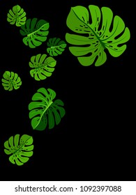 Vector summer tropical pattern with jungle leaves decor, fabric background. Floral jungle ornament with monstera leaf tropical pattern. Philodendron or monstera plant background.