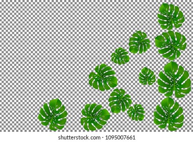 Vector summer tropical pattern with jungle leaves decor, fabric background. Floral jungle ornament with monstera leaf tropical pattern. Philodendron or monstera plant background.
