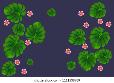 Vector summer tropical pattern with jungle leaves decor, fabric background. Floral jungle ornament with monstera leaf tropical pattern. Philodendron or monstera plant background.