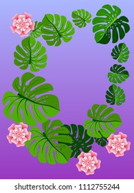 Vector summer tropical pattern with jungle leaves decor, fabric background. Floral jungle ornament with monstera leaf tropical pattern. Philodendron or monstera plant background.