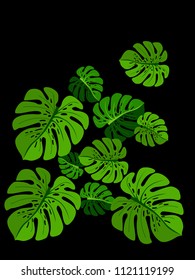 Vector summer tropical pattern with jungle leaves decor, fabric background. Floral jungle ornament with monstera leaf tropical pattern. Philodendron or monstera plant background.